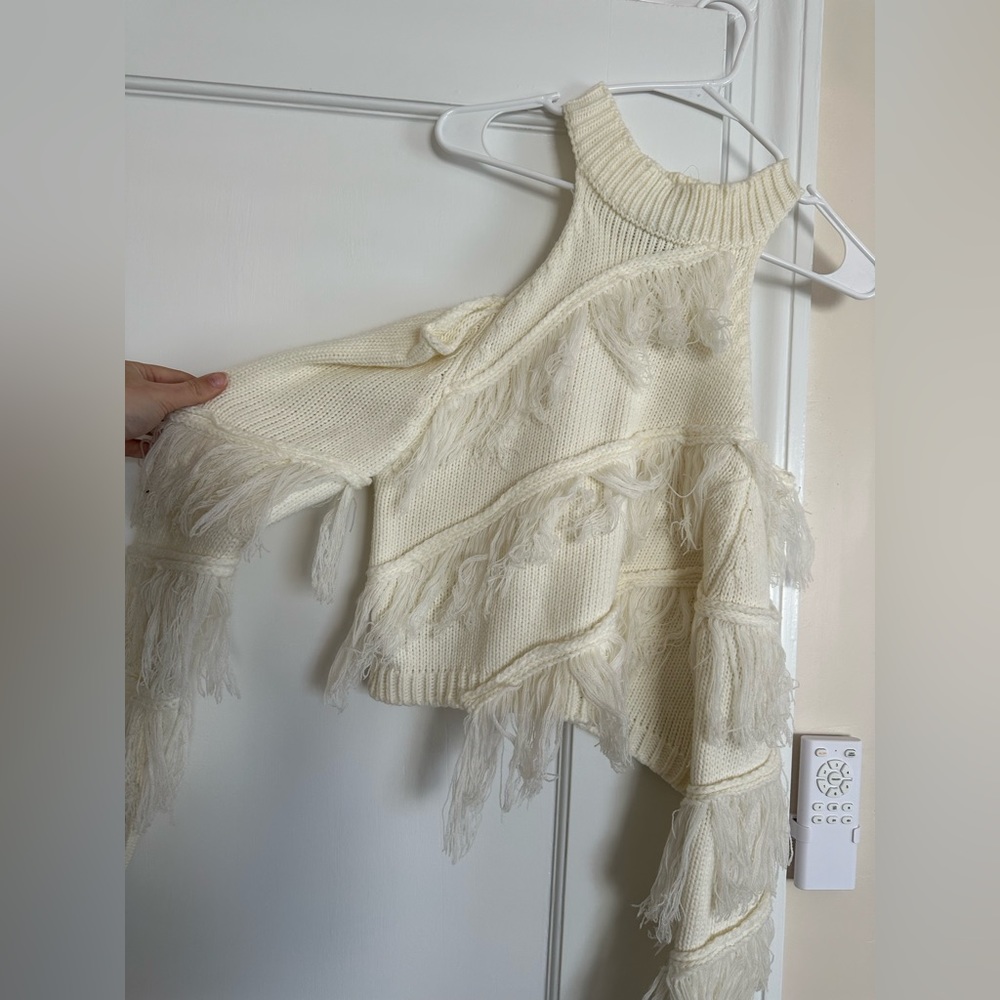 Ooh La Luxe Shoulderless Fringe Sweater